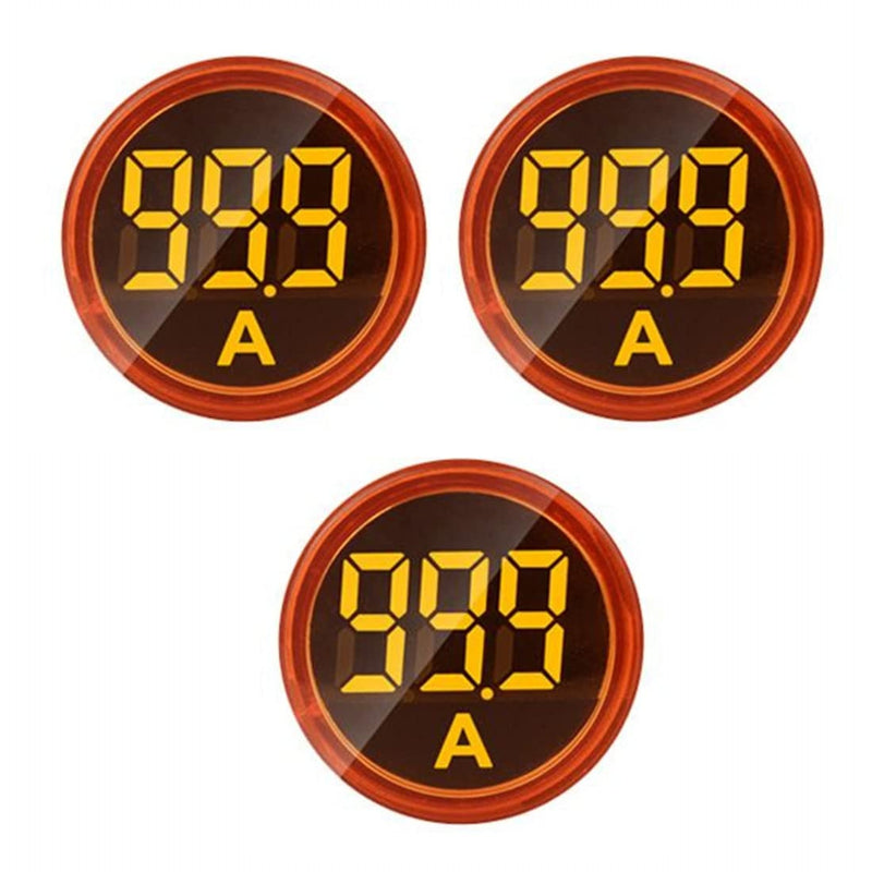 [Australia - AusPower] - 3pcs Digital Display AC Current Indicator, 22mm Round Head LED Current Tester 0~100A Ammeter Monitor (Yellow) Yellow 