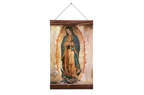 Virgen de Guadalupe Our Lady Small Religious Canvas Print Wood Framed Catholic Art 8.7 x 11.8 Inches
