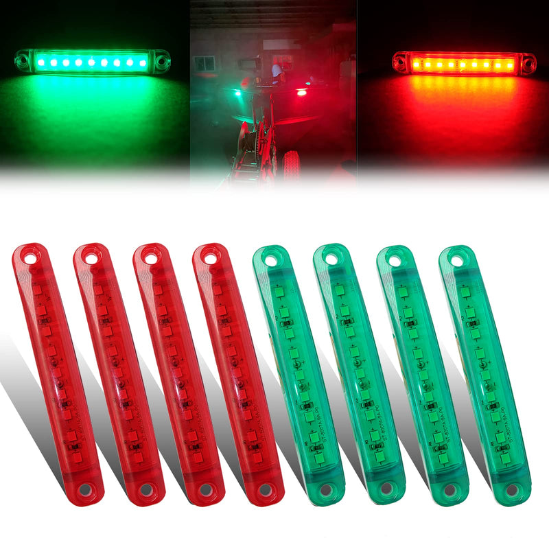 8Pcs Boat Navigation Lights, Stern Lights for Boats, Marine Led Lights for Boat Light Bow and Stern, LED Safety Lamps for Yacht Fishing Pontoon Boat Sailboat Kayak Bass Boat Vessel(Red & Green) 4X Red & 4X Green