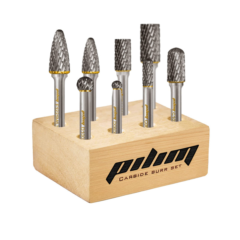 Tungsten Carbide Burr Set 1/4" Shank 8PC Double Cut Rotary Cutting Burrs Die Grinder Bits for Steel and Wood Working, Grinding, Carving, and Engraving Set 8 - 1/4 Shank