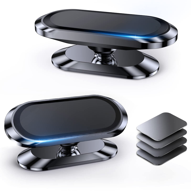 [Australia - AusPower] - 【2-PACK】Magnetic Phone Holder for Car Dash [ Super Magnet ] [ 4 Metal Plate ] Car Mount for Iphone Magnetic Car Mount for Cell Phone [ 360° Rotation ] Universal Dashboard Carmount Magnetic Phone Mount Black 