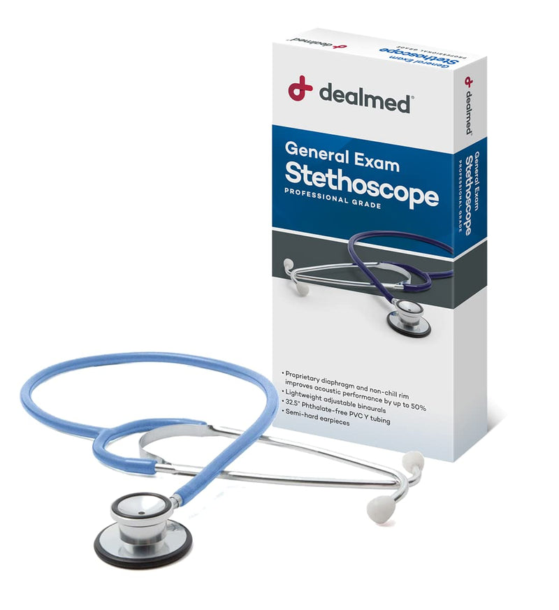 [Australia - AusPower] - Dealmed General Exam Stethoscope – Professional Economy Dual-Head Medical Stethoscope with Lightweight Chestpiece, Flexible 32” Tubing & Comfort Eartips (Light Blue) Light Blue 
