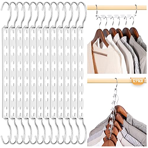 HOUSE DAY Closet Organizers and Storage Space Saving Hangers 12 Pack Stainless Steel Magic Hangers Upgraded Sturdy Multiple Hanger in one Space Saver Clothes Hanger College Dorm Room Essentials 12 Pack-N