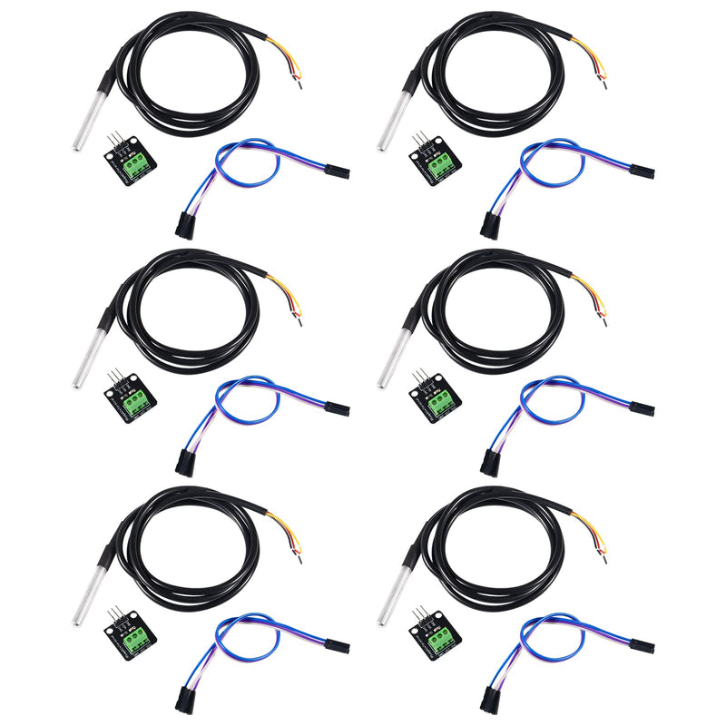 [Australia - AusPower] - 6pcs DS18B20 Temperature Sensor Module Kit with 1 m/ 3.2 Ft Waterproof Digital Stainless Steel Probe -55℃ to +125℃ for Raspberry Pi 