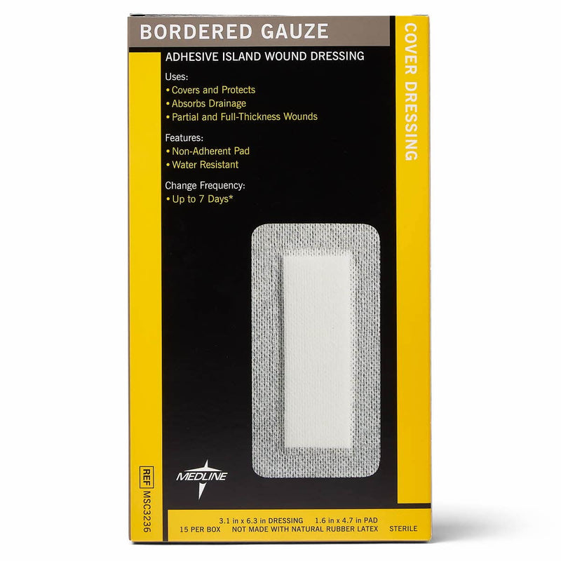 [Australia - AusPower] - Medline Sterile Bordered Gauze, 3" x 6" with 1.5" x 4" Pad (Pack of 15) 15 Count 