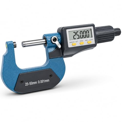 Digital Outside Micrometer, 25-50 mm/1-2 Inch LCD Micrometer, Electronic Digital Micrometer Caliper, Thickness Gauge, Length Measuring Tool 0.001 mm (0.00005 Inches)