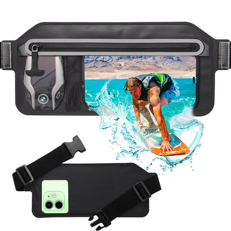 [Australia - AusPower] - Waterproof Phone Pouch,IPX8 Waterproof Phone Case with Adjustable Waist Strap,Compatible with iPhone Whole Series Galaxy Whole Series up to 7",Waist Bag for Beach, Boating,Swim,Black Black 