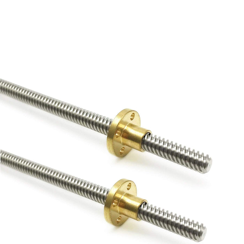 2PCS 500mm（19.69 Inches）Tr8x8 Lead Screw with T8 Brass Nut (Acme Thread, 2mm Pitch, 4 Starts, 8mm Lead) for LCD DLP SLA 3D Printer Z Axis and CNC Machine 2pcs Tr8X8