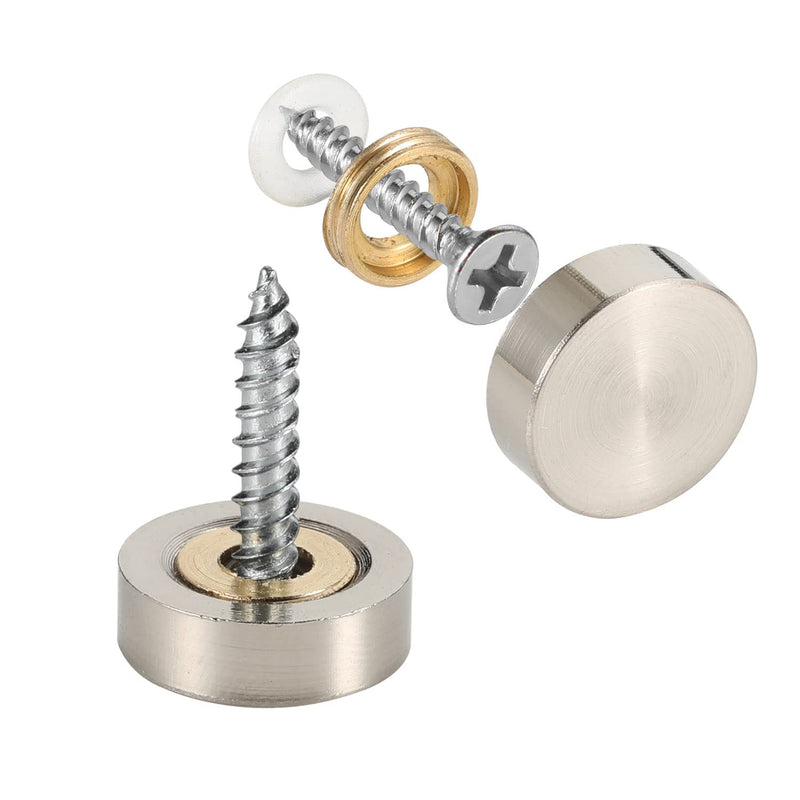 [Australia - AusPower] - 20 PCS Screw Covers Caps (Solid Brass Construction) Mirror Screws Fasteners, Sign Advertising Hardware, 3/5" Diameter, Brushed Stainless Steel Brushed Finish (20 Pcs) 