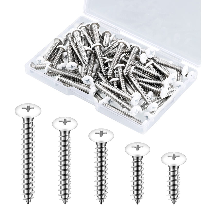 [Australia - AusPower] - 100 Pcs #8 White Pan Head Screw White Sheet Metal Screw Self Tapping Stainless Steel Wood to Metal Screws for Wall Plates Switches Covers Replacement, 5 Sizes 100 