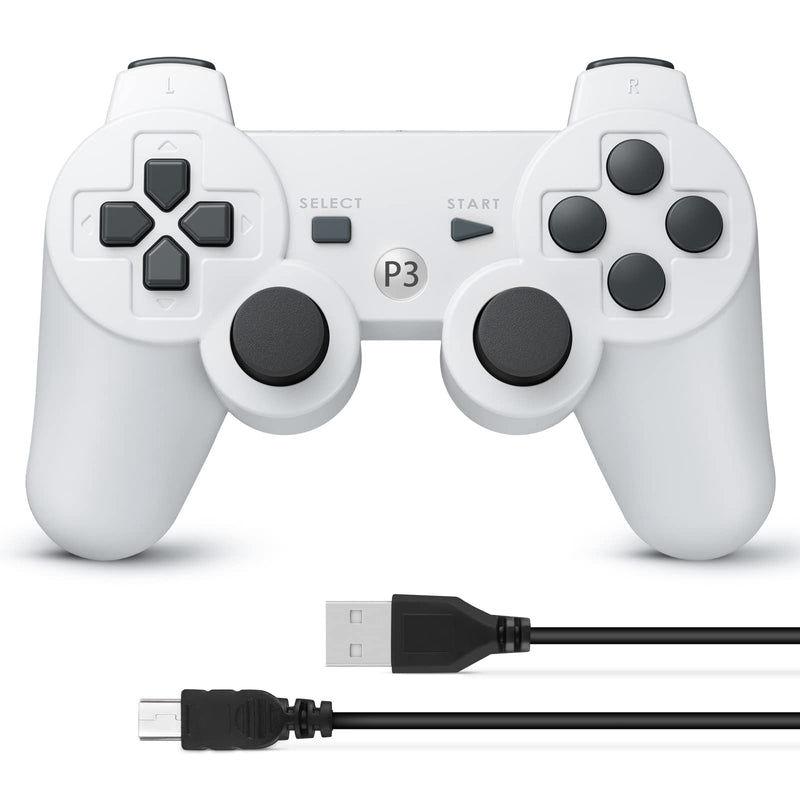 [Australia - AusPower] - Powerextra PS-3 Controller Wireless Compatible with Play-Station 3 Rechargable Remote Control Gamepad with Charging Cable for PS-3 (White) 