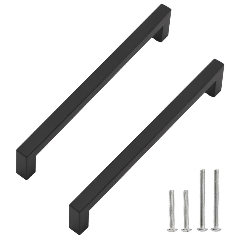 Cabinet Pulls Matte Black Cabinet Handles Square Drawer Pulls, 5 Pack 8-4/5 Inch Stainless Steel Kitchen Door Cupboard Cabinet Handles, Drawer Hardware Handles, 224mm Hole Centers 1 8-4/5 inch Hole Centers(224mm)