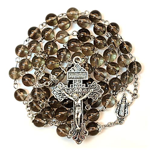 Rosary Beads Chaplet Purple Natural Amethyst Crystal Rosery Cross Catholic gifts Teal