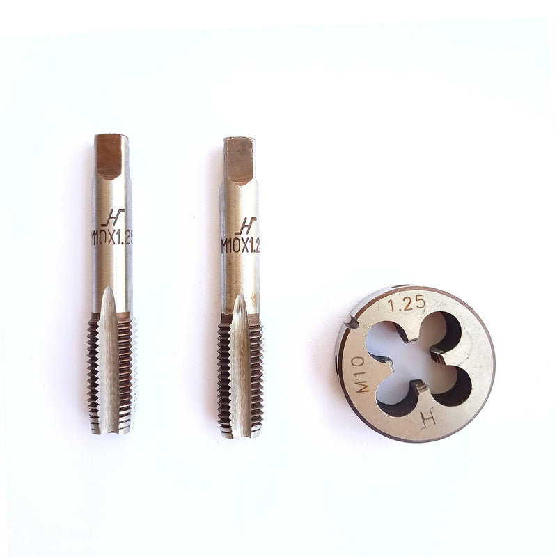 [Australia - AusPower] - M10x1.25 Metric Hand Thread Tap and Die, 1 Tapper Tap, 1 Plug Tap, 1 Round Die, Right Hand, 1.25mm Pitch (M10x1.25, Tap&Die) M10x1.25 