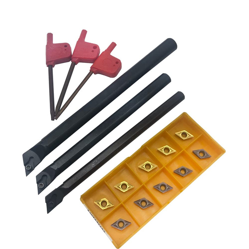 [Australia - AusPower] - 3pcs 95° Turning Boring Bars Turning Tool Holder S08K/S10K/S12M-SDJCR07 Shank Dia 1/3" 3/8" 1/2" Right Hand + 10pcs DCMT21.51 DCMT070204 Carbide Turning Insert for Steel and Stainless Iron 3pcs boring bars + dcmt21.51 