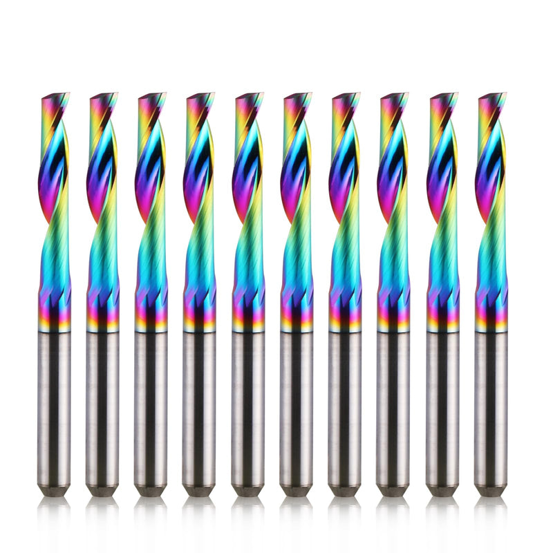 CNC Single Flute Router Bits 1/8 Inch Shank,1/8 Inch Cutting Dia,17mm（0.67”） Cutting Length,Solid Tungsten Carbide Alloy End Mill, DLC Coating Milling Cutter for Aluminium,Pack of 10 3.175*3.175*17mm