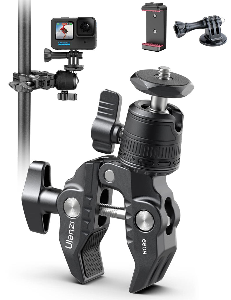[Australia - AusPower] - Camera Clamp Mount Accessories for Gopro - ULANZI R099 Super Clamp Ball Head Mount 1.5kg/3.3lb Loading Metal Bike Motorcycle Handlebar Attachments for DSLR Gopro Hero 5/6/7/8/9/10/11 Black/Insta 360 Gopro/Phone Mount 