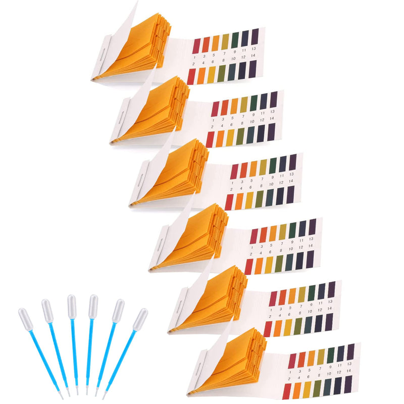 [Australia - AusPower] - 6 Pack pH Test Strips, 480 Strips Full Range 1-14 Universal pH Test Litmus Paper pH Soap Making Testing Strips for Water Wine Saliva Urine Soil, pH Strips and 6 Test Pipette Droppers with Storage Case 