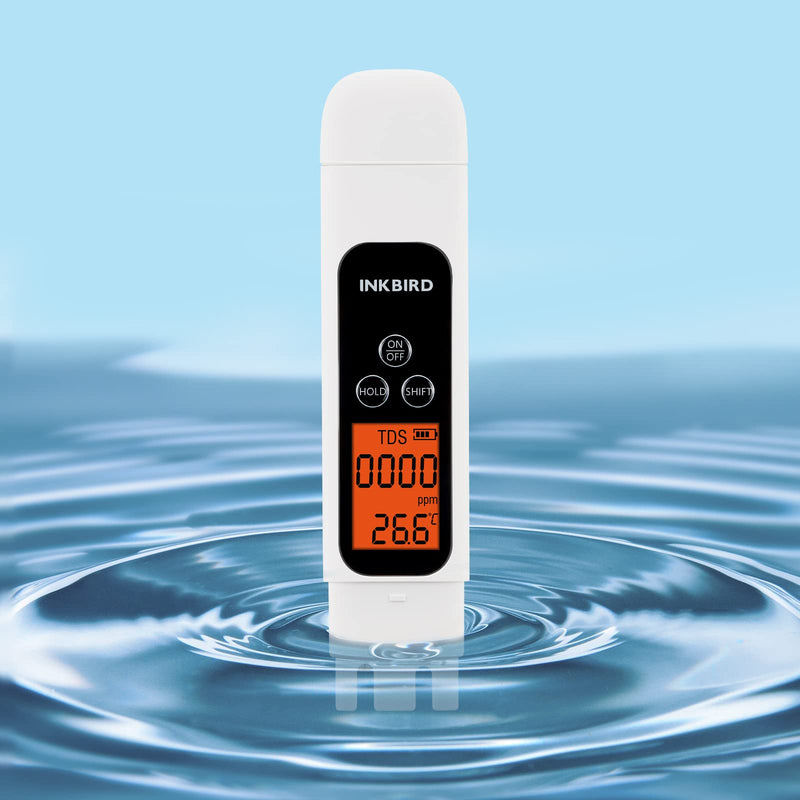 [Australia - AusPower] - TDS Meter Digital Water Tester, INKBIRD Professional Electronic 3-in-1 TDS, Temperature and EC Meter, 0-4995ppm, Ideal ppm Meter for Drinking Water, Aquariums, and More Lab Viscometers(White) 