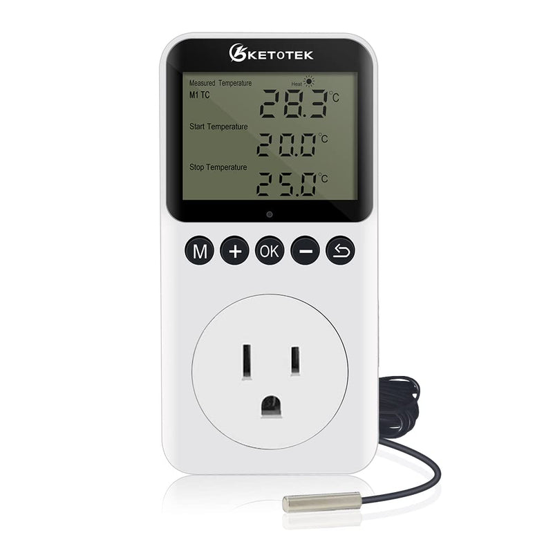 [Australia - AusPower] - KETOTEK Digital Day/Night Temperature Controller 120V, Thermostat Outlet Plug with Timer, Thermostatic Outlet Switch 110V with 3m Sensor for Reptile Terrarium Greenhouse, Heating/Cooling Temp Control KT3200pro No Backlit 
