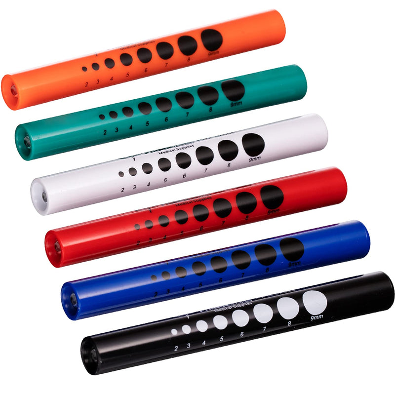 [Australia - AusPower] - 6 Pack Multi-Color Disposable LED Pen Light with Pupil Gauge, Medical Diagnostic Penlight for Doctors Nurses EMTs and Nursing Students 
