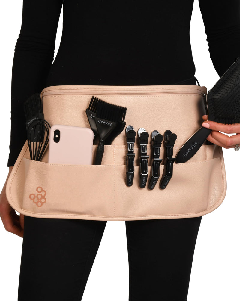 FRAMAR Hipster Salon Belt – Hairstylist Waist Belts, Salon Aprons for Hair Stylist, Hair Apron Stylist Holster, Makeup Brush Belt Professional, Makeup Waist, Shears Pouch Neutral