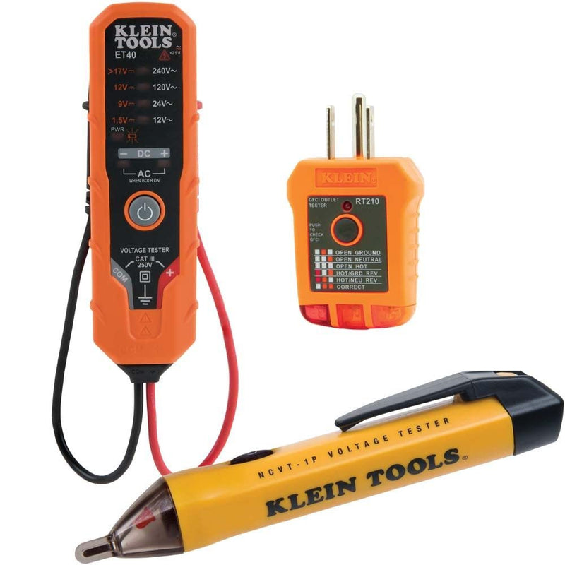 [Australia - AusPower] - Klein Tools 80077 Voltage Tester Kit with Electronic AC/DC Voltage Tester, GFCI Outlet Tester and Non-Contact Voltage Tester Pen, 3-Piece Outlet Testing Kit 