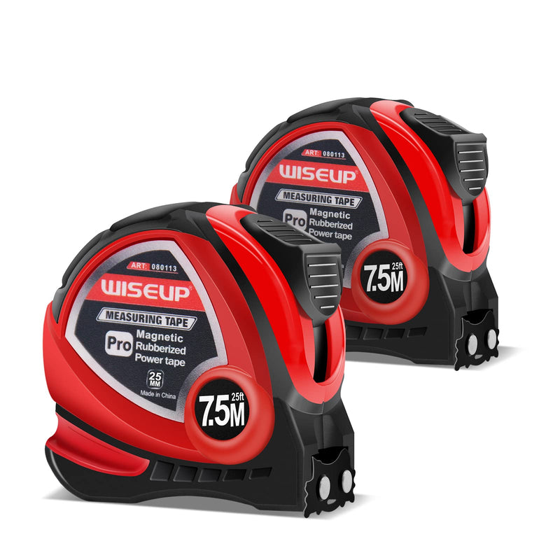WISEUP Industrial Magnetic Tape Measure with Fractions 1/8 and Metric,Easy to Read,Measuring Tape with Belt Clip for Surveyors,Engineers,Household,Carpentry,Construction (1, 16 FT) (25 FT*2) 25 FT*2