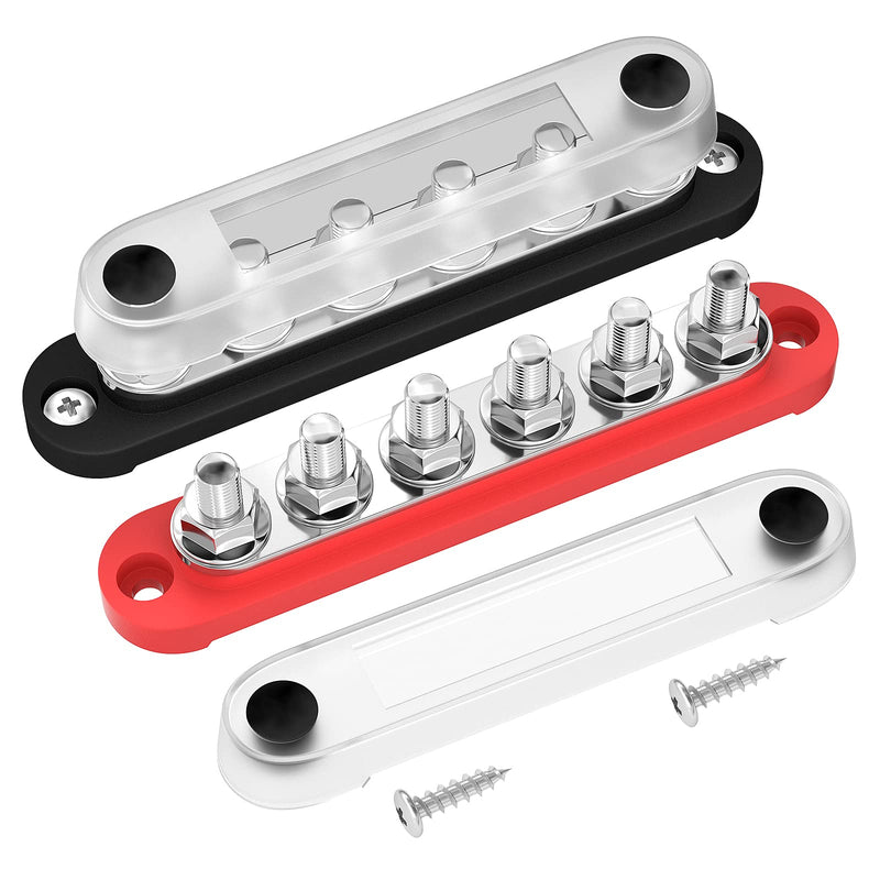 [Australia - AusPower] - DAIERTEK 12V Bus Bar 6 x 5/16" (M8) Terminal Studs 12 Volt Power Distribution Block with Cover Battery Bus Bar 12V - 48V Positive & Negative for Automotive Car Boat Solar System 