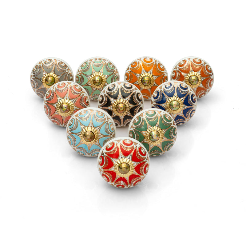Doorknobs Hand Painted Antique Ceramic Knobs, Contemporary Dresser Drawer Pull and Push Furniture Handle Knobs for Cabinet, Wardrobes, Cupboards, Drawer, Antique Décor, Pack of 10 vb013