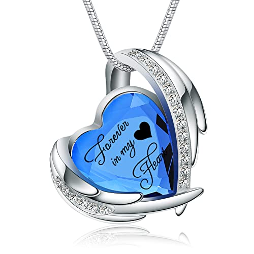 Heart Crystal Cremation Urn Necklace for Ashes, Stainless Steel Cremation Jewelry for Ashes Memorial Pendant Ashes Urn Necklace with Engraving and Filling Kit Blue Crystal
