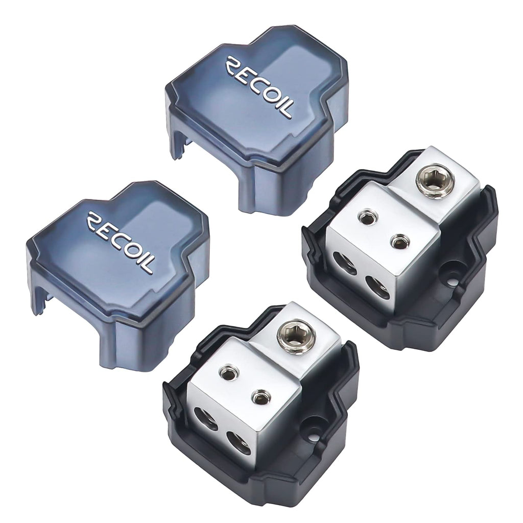 [Australia - AusPower] - RECOIL SDB12P 2-Way Mini Power Distribution Block, 1 X 4/8 Gauge in / 2 X 8/10 Gauge Out Power Distribution Ground Distributor Block for Car Audio Amplifier Splitter, 2 Pack 2 Way Mini Power Distribution Block 2PCS 