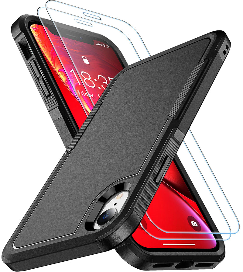 [Australia - AusPower] - SPIDERCASE for iPhone XR Case, [10 FT Military Grade Drop Protection] [Non-Slip] [2 pcs Tempered Glass Screen Protector] Shockproof Airbag Cushion Protective Case for iPhone XR 6.1” (Black) Black 