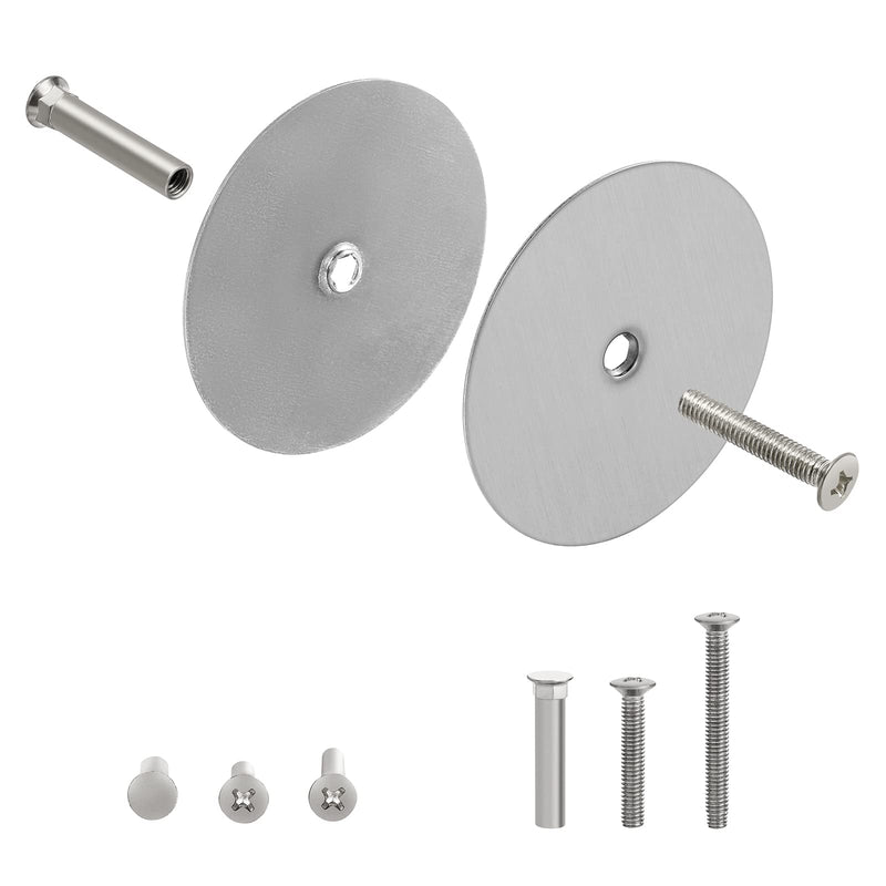 2 Pack Door Hole Cover Plate Brushed Satin Nickel Deadbolt Cover Plate 2 5/8" Diameter Round Door Knob Hole Filler Plate, 1" and 1.5" Screws, Reinforcer Locks and Doors for Home Security