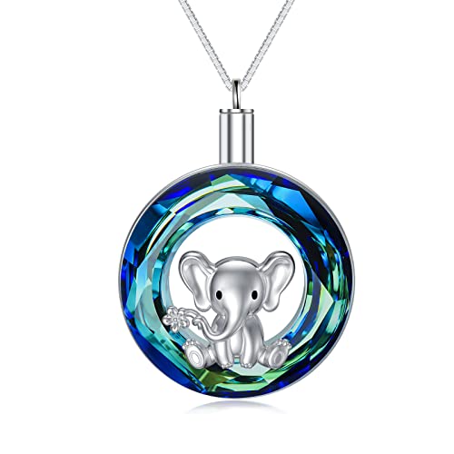 Elephant Necklace 925 Sterling Silver Elephant Crystal Pendant Necklaces Animal Elephants Jewelry Gifts for Women Silver Crystal Urn-1