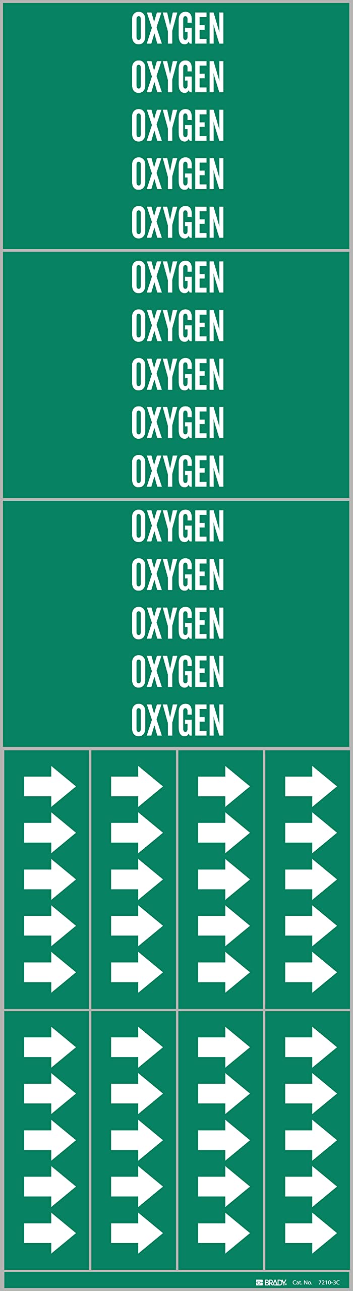 [Australia - AusPower] - Brady 7210-3C-PK, Oxygen Pipe Marker with Arrows White on Green 3 per Card, 5 PK, Legend 'Oxygen' 