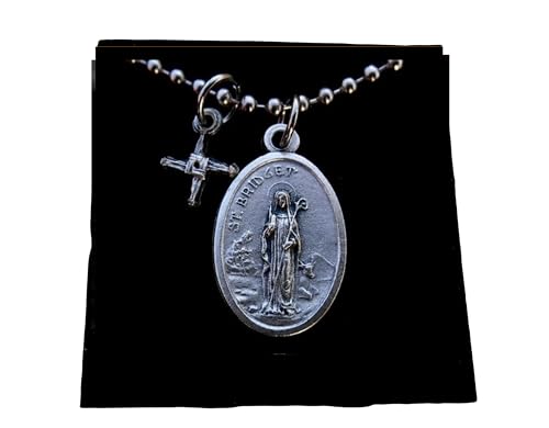Saint Bridget Medal Necklace, Bridget Cross, 30" Stainless Steel Ball Chain, Patron Saint, Irish Gift, Embolic, Confirmation