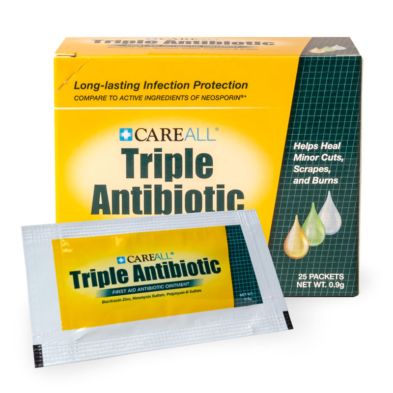 [Australia - AusPower] - CareAll Triple Antibiotic Ointment 0.9gr (25 Pack) Foil Packet, First Aid for Minor Scrapes, Cuts, and Burns. Helps Prevent Infection. Contains Bacitracin Zinc, Neomycin Sulfate, Polymyxin B Sulfate 