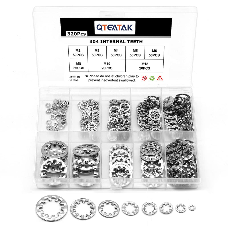 [Australia - AusPower] - QTEATAK 320Pcs Lock Washers 304 Stainless Steel Internal Star Washer, 8 Sizes Tooth Washer Wave Spring Washer Assortment Kit M2.5 M3 M4 M5 M6 M8 M10 M12, Silver 