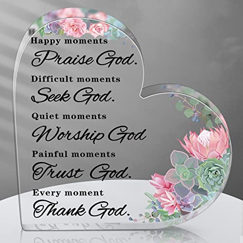 Yulejo Bible Verse Acrylic Heart Plaque, Eucalyptus Leaf Gift for Women