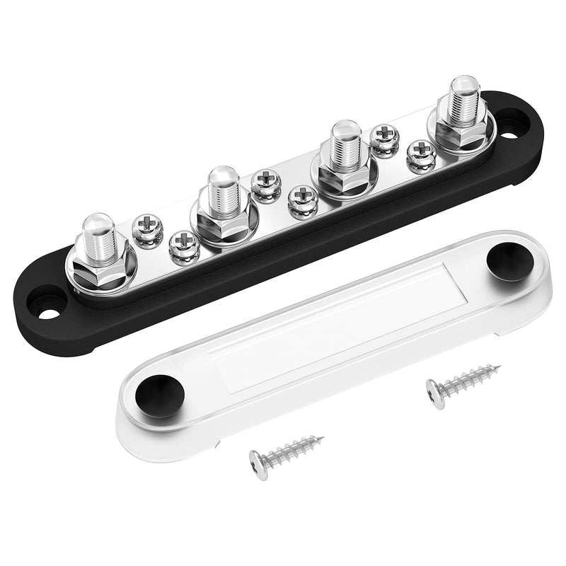 [Australia - AusPower] - DAIERTEK Negative Bus Bar 12V Marine 4 x 5/16" (M8) Terminal Studs 6 x M4 (#8) Terminal Screws Gound Bus Bar Black Negative Power Distribution Block for Automotive Boat Solar System 