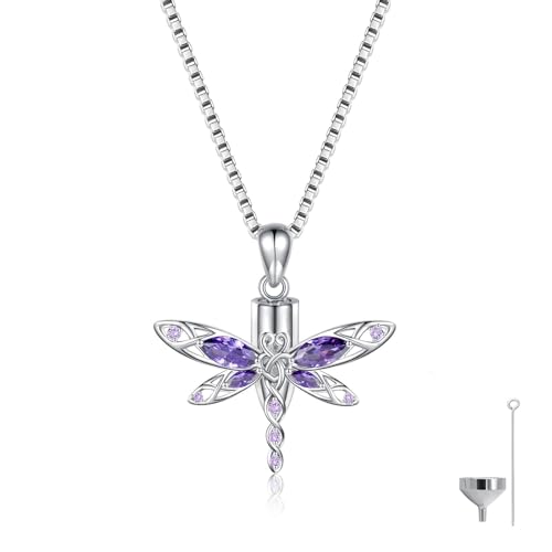 MANBU Sterling Silver Cremation Jewelry for Ashes dragonfly urn necklace