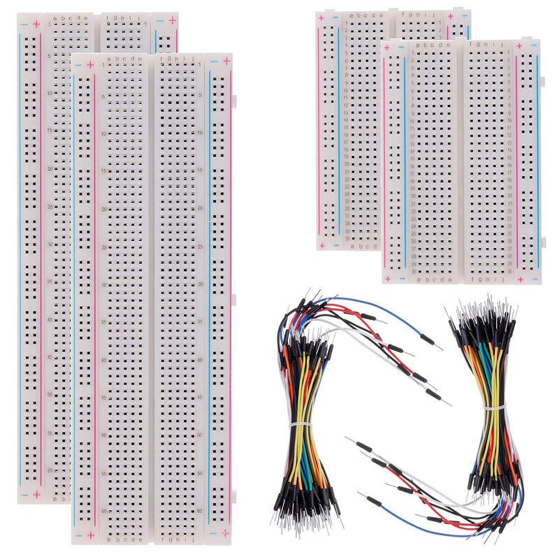 BOJACK Breadboard Kit Solderless Breadboard 2 Pieces 830 Points Breadboard & 2 Pieces 400 Points Breadboard & 126 Pieces Flexible Breadboard Jumper Wires (3 Values 130 Pieces)