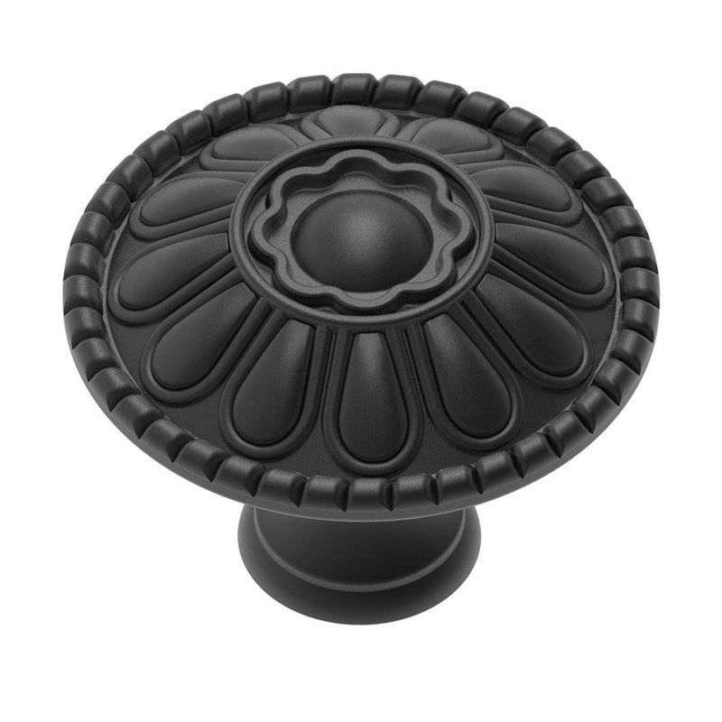 trust4care 20-Pack Euro-Style Matte Black Cabinet Knobs, 1.25 Inch Round Zinc Drawer Knobs with Victorian Floral Pattern, Farmhouse & Vintage Kitchen Dresser Furniture Handle Hardware