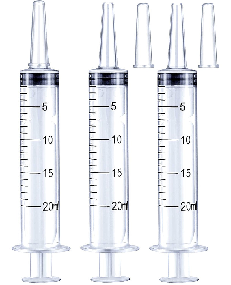 [Australia - AusPower] - 20ml Syringe for Liquid, Oral, Scientific Labs, Measurement, Dispensing, with Cap- 3 Pack 20ml Syringes 20 ml 
