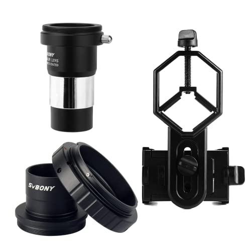 SVBONY T2 T Ring Adapter and T Adapter, Compatible for Canon EOS Standard EF Lenses Bundle with 2X Barlow Lens 1.25 inch with M42 Thread and Universal Telescope Phone Mount