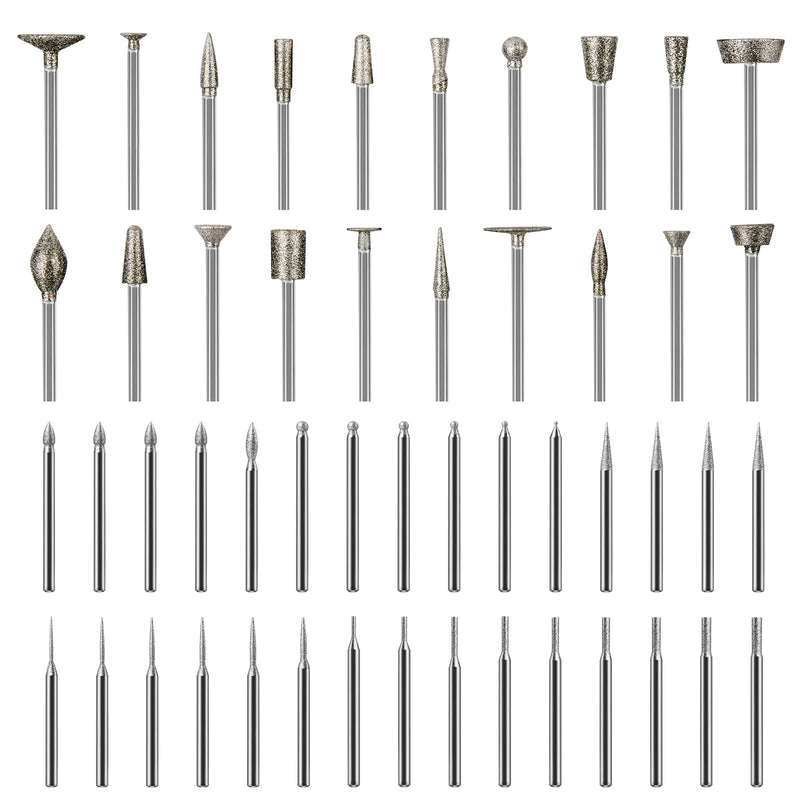 [Australia - AusPower] - Stone Carving Set Diamond Burr Bits Compatible with Dremel, 50PCS Polishing Kits Rotary Tools Accessories with 1/8 Shank for Carving, Engraving, Grinding, Stone, Rocks, Jewelry, Glass, Ceramics 50Pcs 1/8'' Shank 