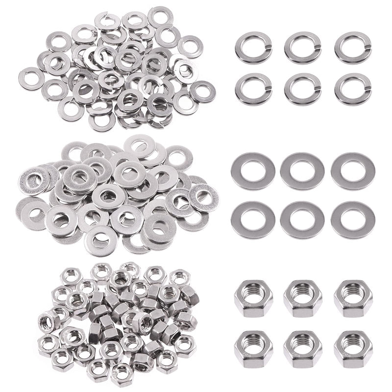 [Australia - AusPower] - Swpeet 150Pcs SAE 304 Stainless Steel 1/4-20" Hex Nuts and #1/4 Flat Washers with #1/4 Split Lock Washers Assortment Kit, Coarse Thread Hexagon Nut for Home Automotive Shop Use #1/4-20 Hex Nuts & Washers 