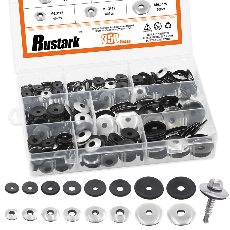 [Australia - AusPower] - 350Pcs 8 Sizes #8#10#12#14 304 Stainless Steel Neoprene Sealing Washers Metal Bonded EPDM Rubber Washers Gasket Assortment Kit 350 