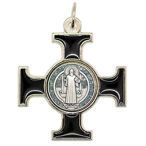 Metal Saint Benedict Cross Pendant | Patron Saint of Students and Europe | Add Charm to Necklace or DIY Project | Great Catholic Gift for New School Year and Confirmation Black